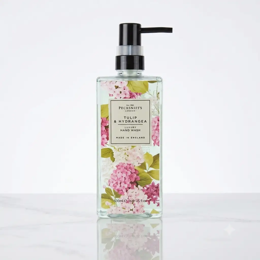 Pecksniff's Pecksniffs Tulip & Hydrangea Hand Wash 500ml - Luxurious Glass Cleanser - Sabão líquido para as mãos Hand Wash