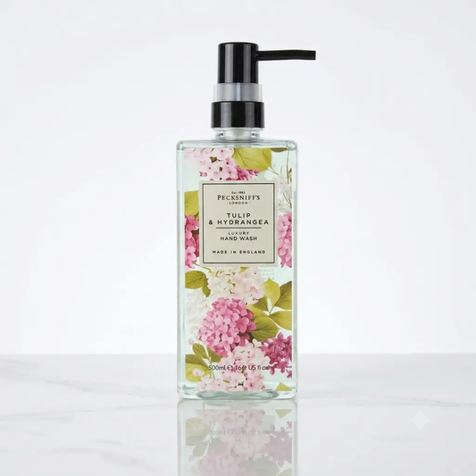 Pecksniff's Pecksniffs Tulip & Hydrangea Hand Wash 500ml - Luxurious Glass Cleanser - Sabão líquido para as mãos Hand Wash