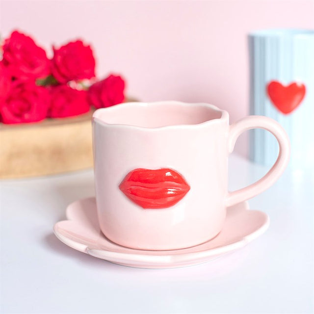 It Was Only a Kiss Scalloped Lip Mug and Saucer
