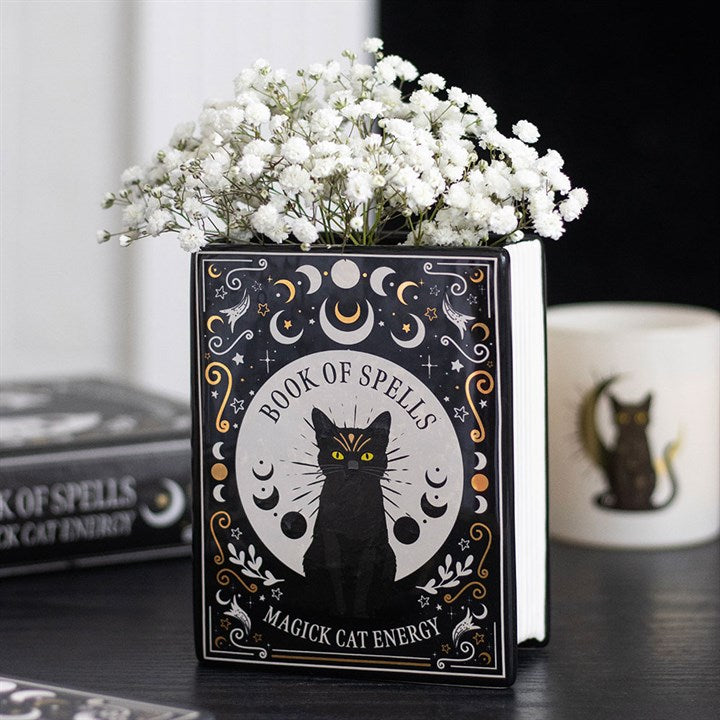 Enchant Your Space with the Black Cat Magick Book Vase