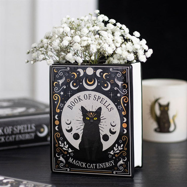 Enchant Your Space with the Black Cat Magick Book Vase