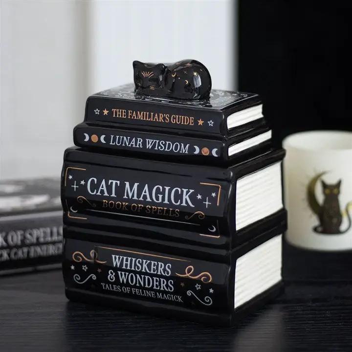 N/A Black Cat Book Stack Oil Burner with Cat -