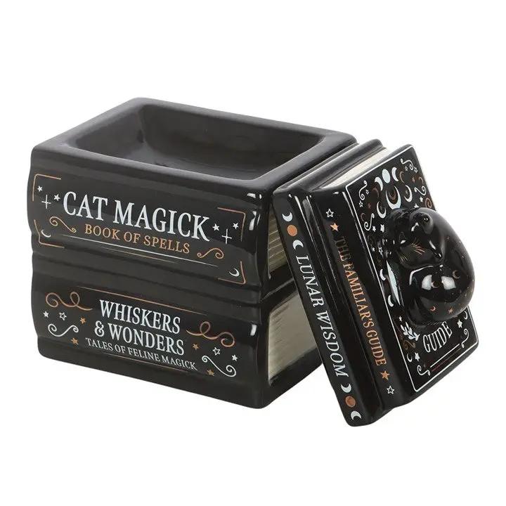 N/A Black Cat Book Stack Oil Burner with Cat -