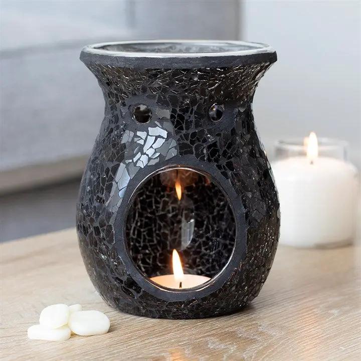 N/A Large Black Crackle Oil Burner and Wax Warmer -