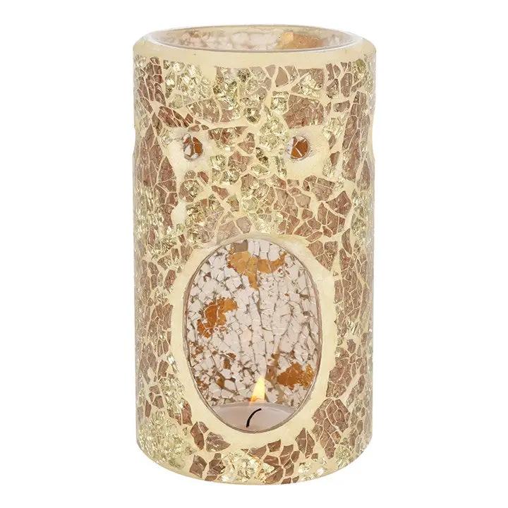 N/A Gold Pillar Crackle Glass Oil Burner and Wax Warmer -