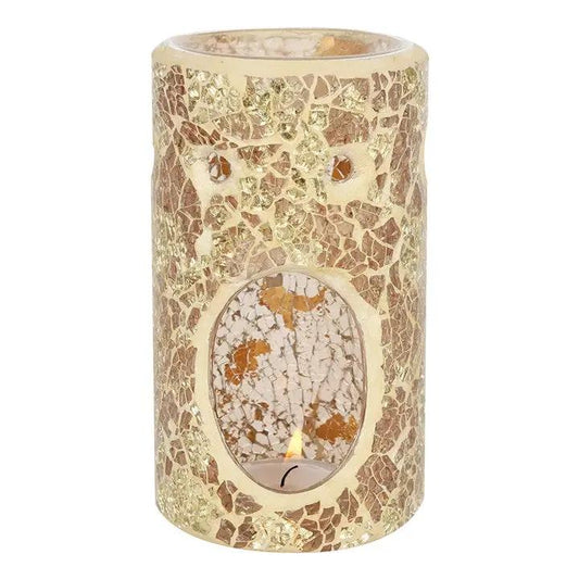 N/A Gold Pillar Crackle Glass Oil Burner and Wax Warmer -