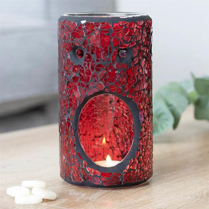N/A Red Pillar Crackle Glass Oil Burner and Wax Warmer -