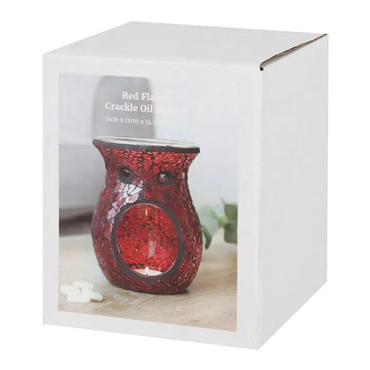 N/A Large Red Crackle Glass Oil Burner and Wax Warmer -
