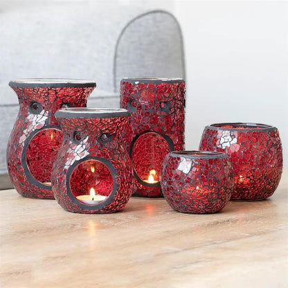 N/A Large Red Crackle Glass Oil Burner and Wax Warmer -