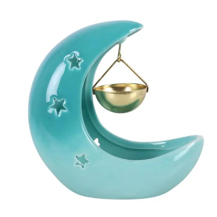 N/A Blue Pastel Crescent Moon Hanging Oil Burner -