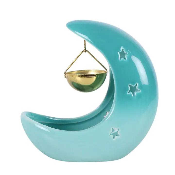 N/A Blue Pastel Crescent Moon Hanging Oil Burner -