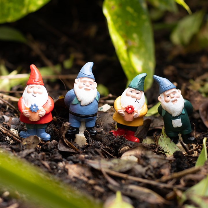 Set of 4 Mini Garden Gnome Ornaments for Plant Pots