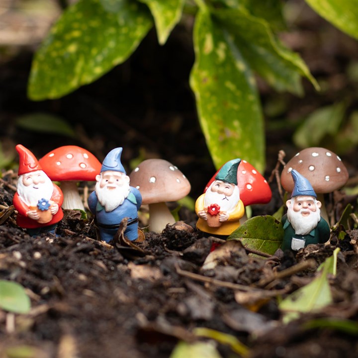 Set of 4 Mini Garden Gnome Ornaments for Plant Pots