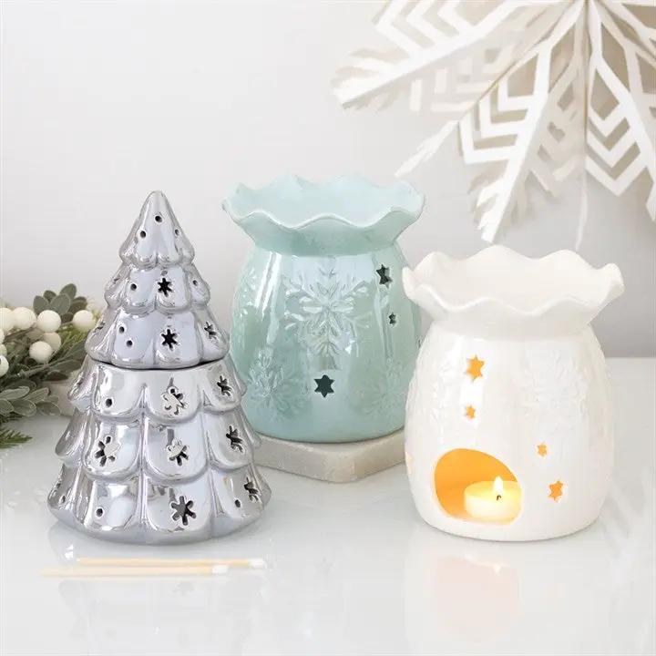 N/A Iridescent White Snowflake Oil Burner and Wax Warmer -