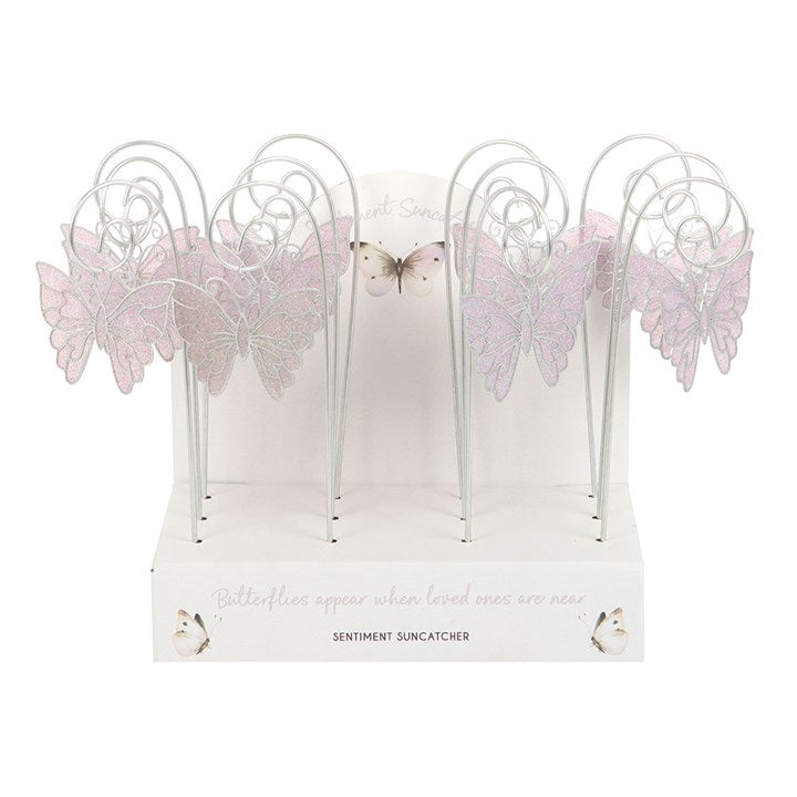 Set of 12 Exquisite White Butterfly Suncatcher Stakes - Enchant Your Garden