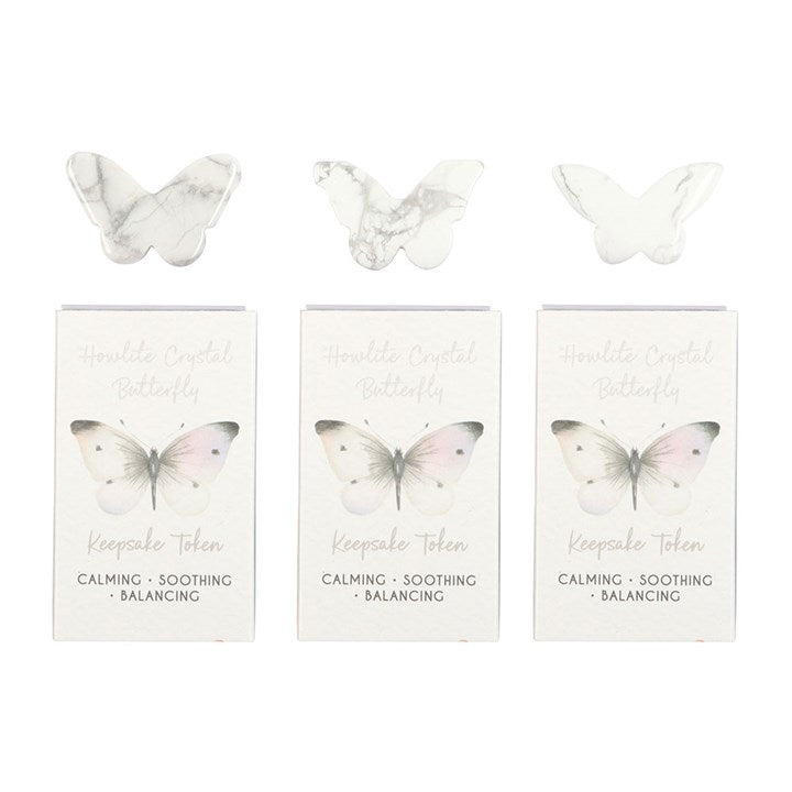 Set of 24 Howlite Butterfly Keepsake Tokens in Display