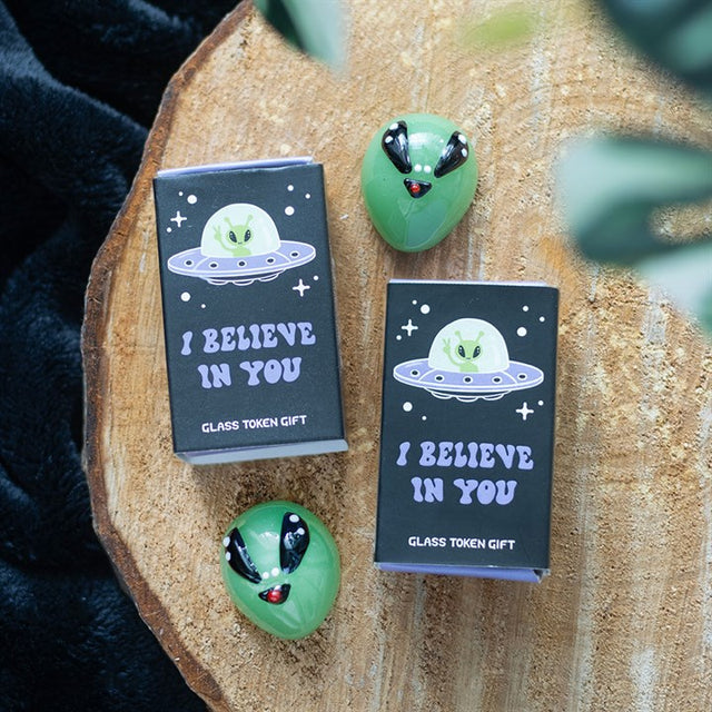 Set of 24 Glass Alien Token Gifts in Display