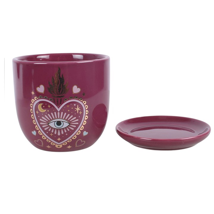 Enchanting Mystical Plant Pot with Saucer - Sacred Heart Design