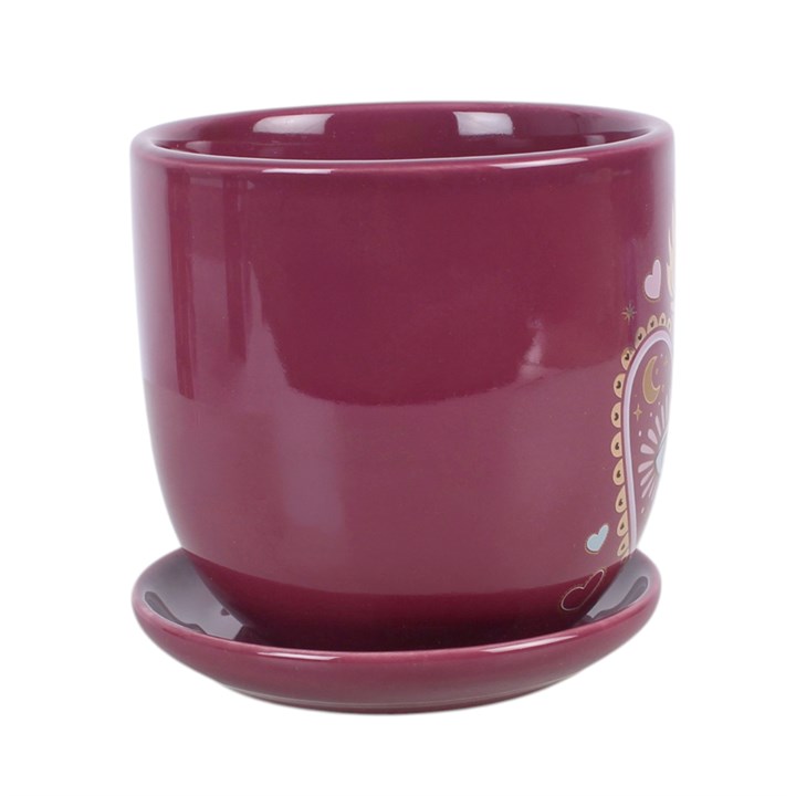 Enchanting Mystical Plant Pot with Saucer - Sacred Heart Design