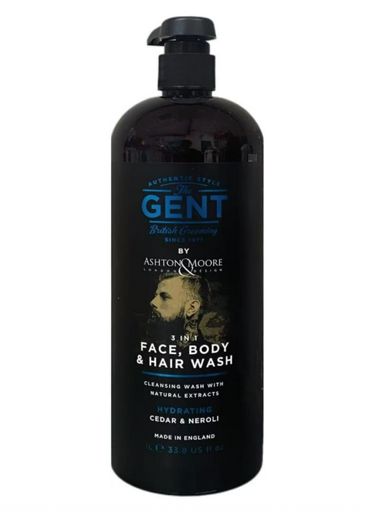 The Gent Ashton Moore Men 3 In 1 Face Body Hair Wash Shampoo Cedar & Neroli 1L