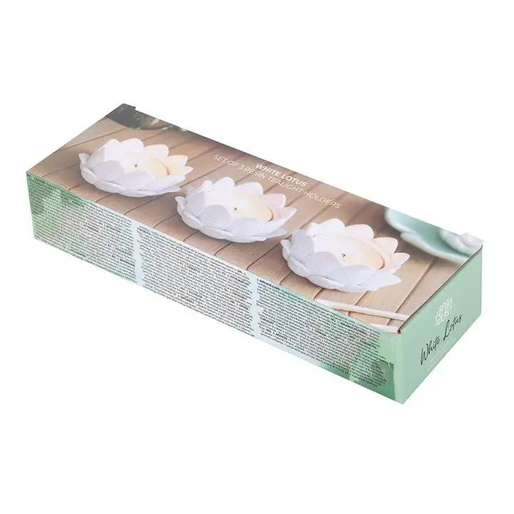 N/A Set of 3 White Lotus Flower Tealight Holders -