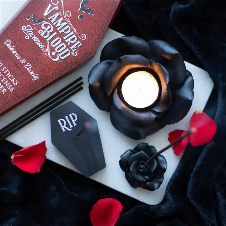 N/A Black Rose Resin Tealight Candle Holder -