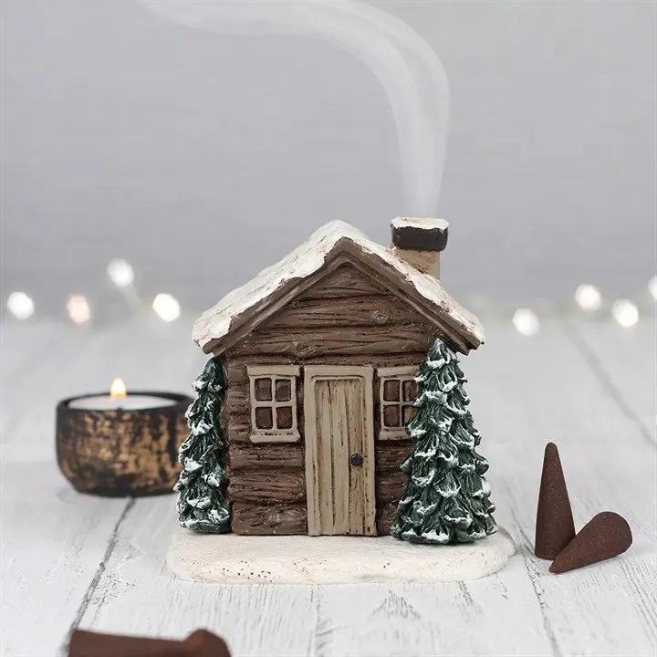 Log Cabin Incense Cone Burner With Chimney Smoke Effect