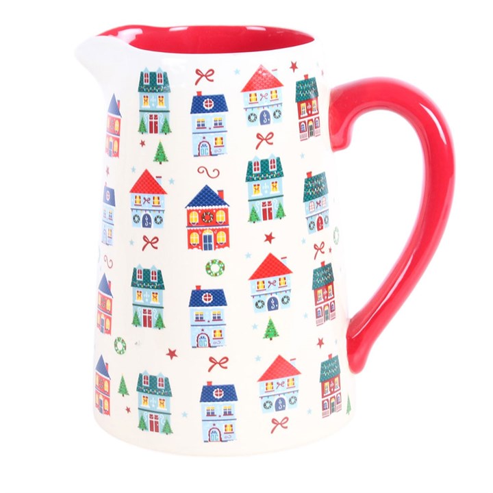 Charming Christmas Flower Jug with Festive Village Design