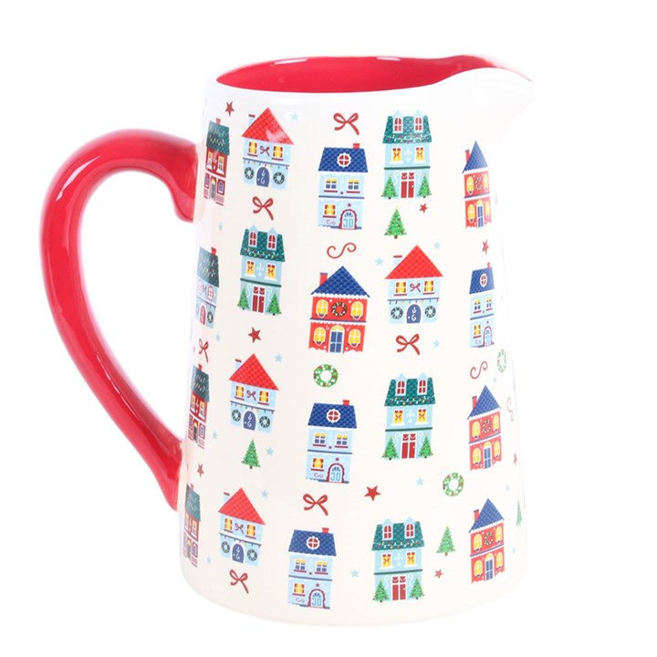 Charming Christmas Flower Jug with Festive Village Design