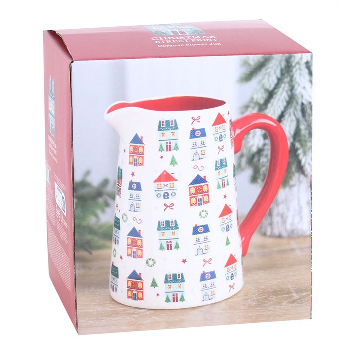 Charming Christmas Flower Jug with Festive Village Design