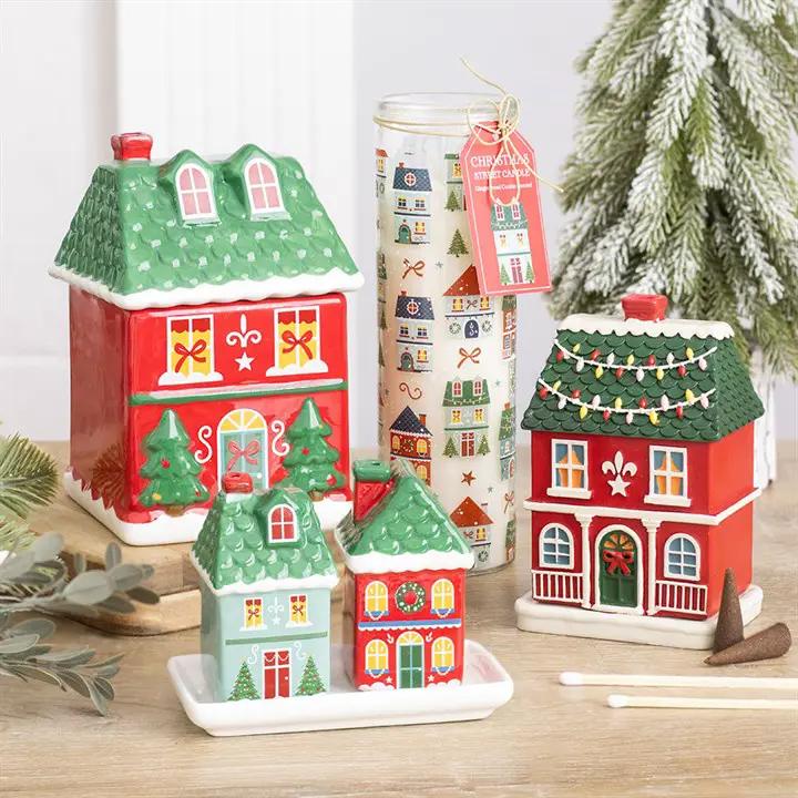 N/A Red Christmas House Incense Cone Burner -