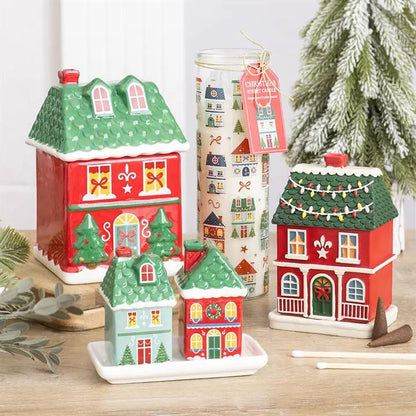N/A Red Christmas House Incense Cone Burner -