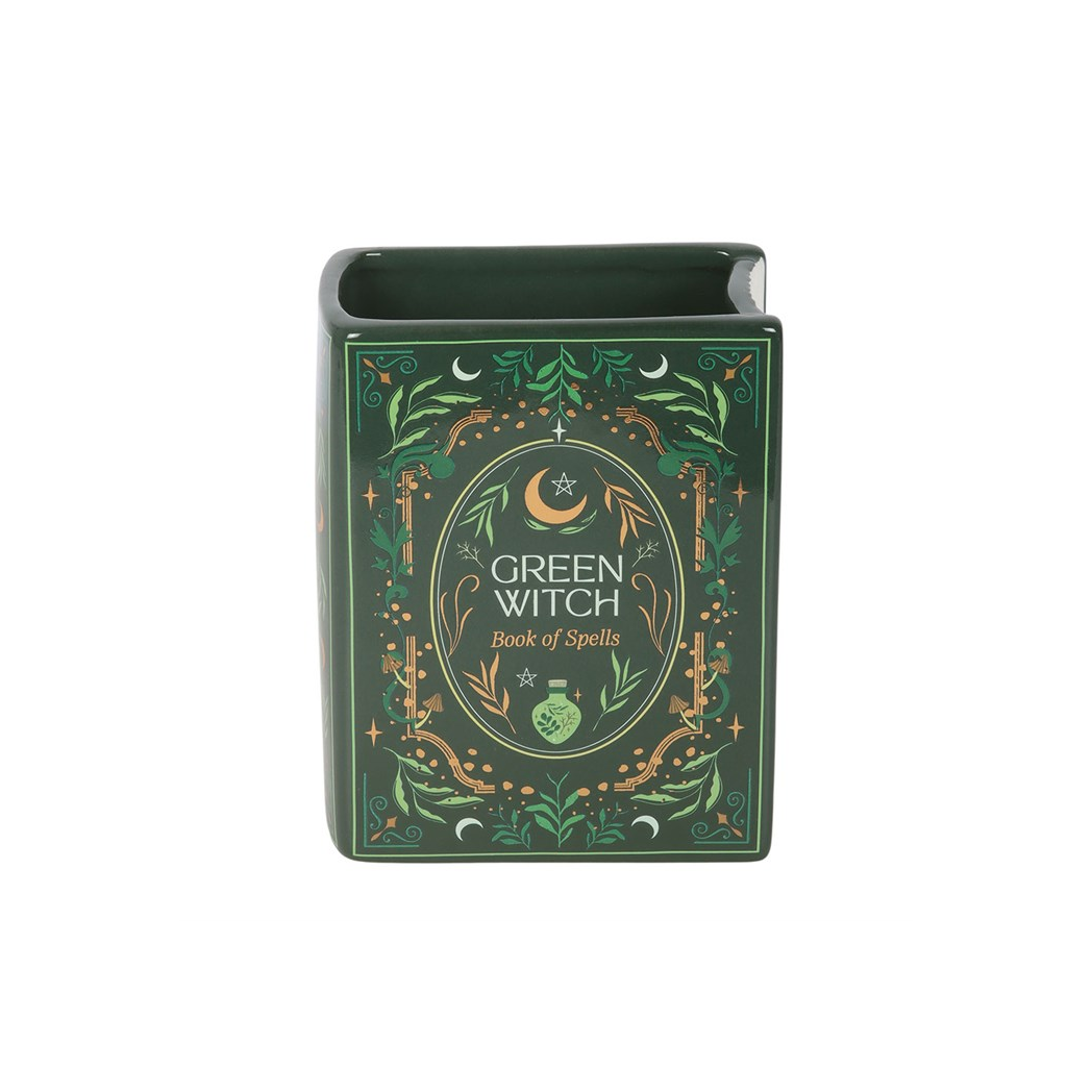 Enchant Your Space with the Green Witch Book Shaped Vase