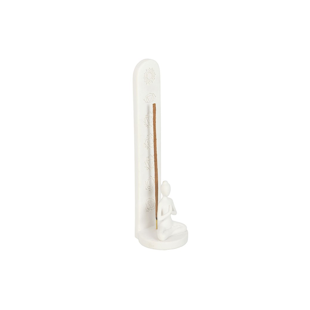 N/A White Chakra and Yoga Pose Incense Stick Holder -