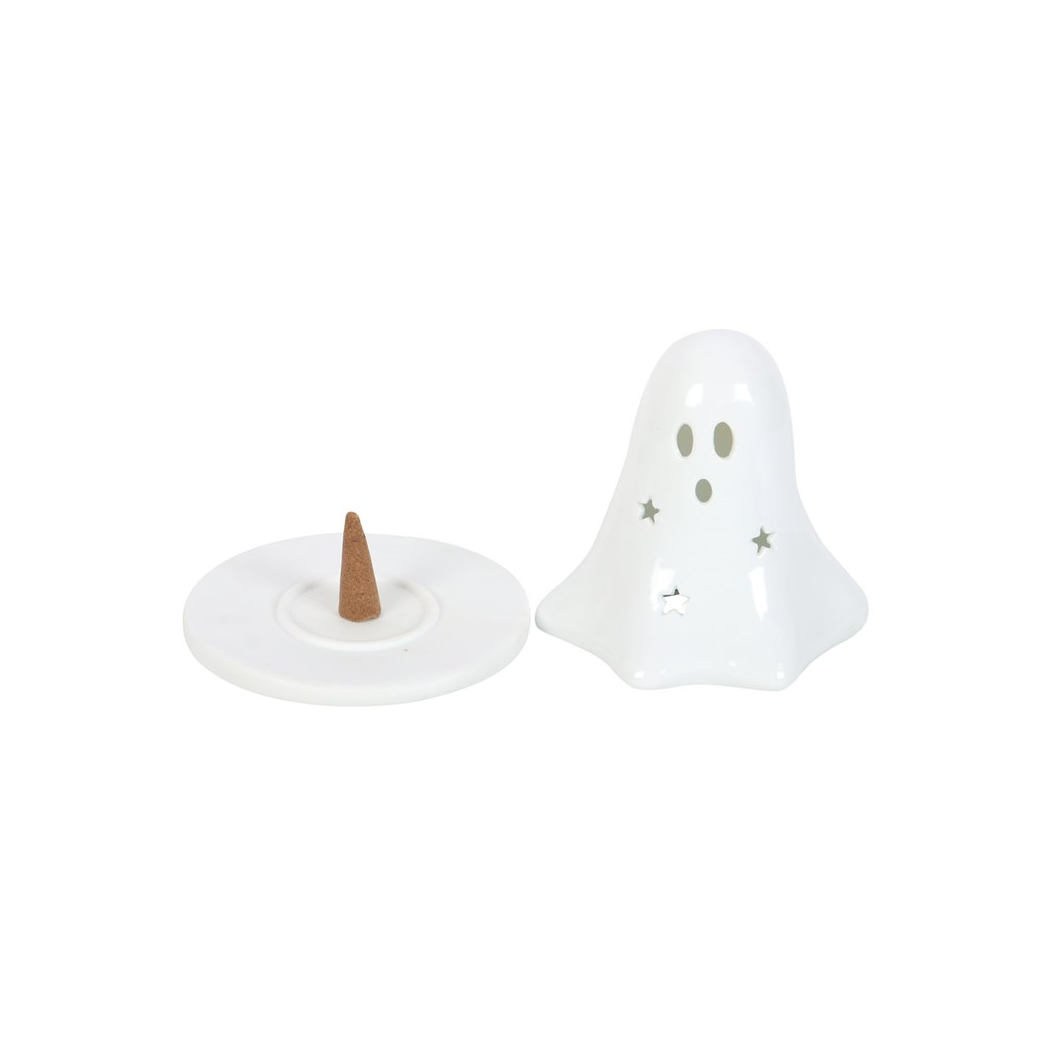 N/A Ceramic Ghost Tealight and Incense Cone Holder -
