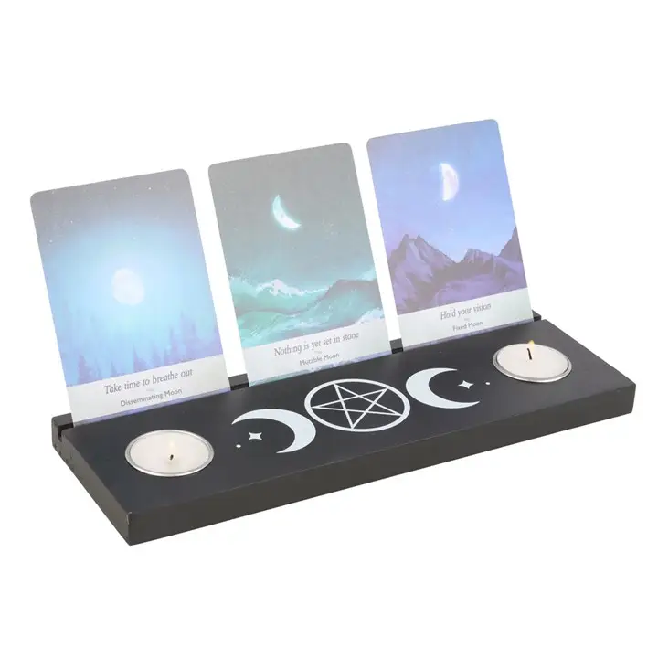 N/A Black Triple Moon Tarot Card Stand Tealight Holder -