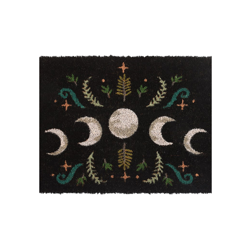 Enchanting Moon Phase Doormat: Black Dark Forest Design for a Magical Welcome
