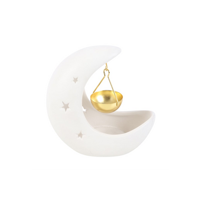 N/A White Crescent Moon Oil Burner with Gold Dish -