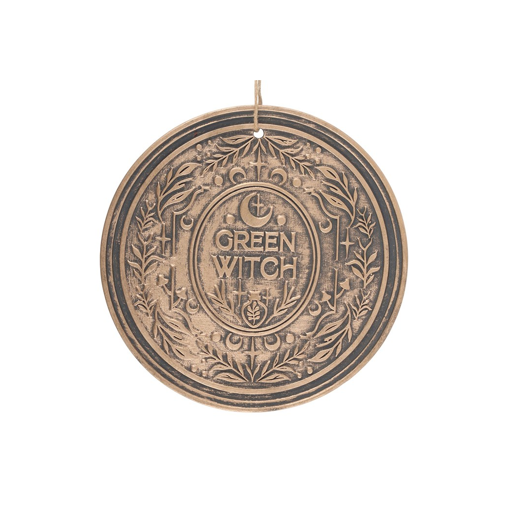 Green Witch Terracotta Plaque – Bronze-Effect Hanging Decor