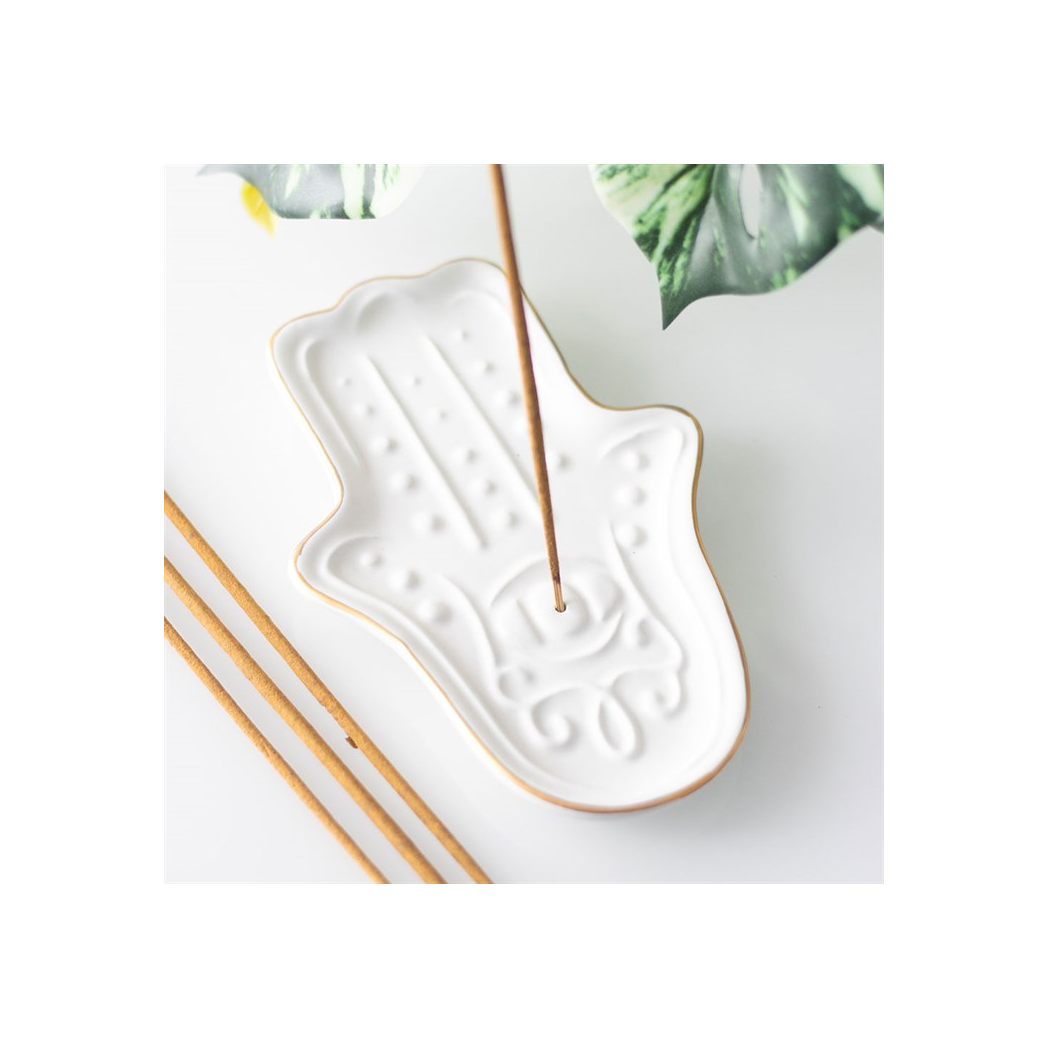 N/A White Hamsa Hand Incense Stick Holder -