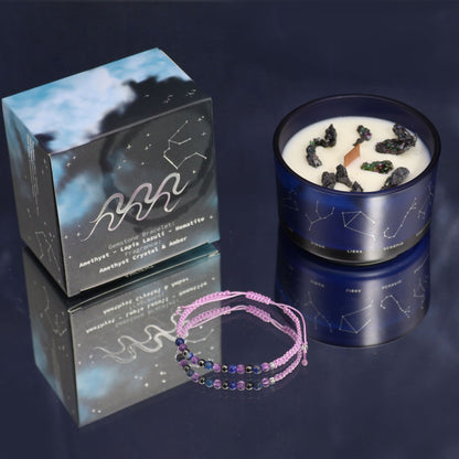 Illuminate Your Spirit with the Zodiac Crystal Candle and Gemstone Bracelet - Aquarius