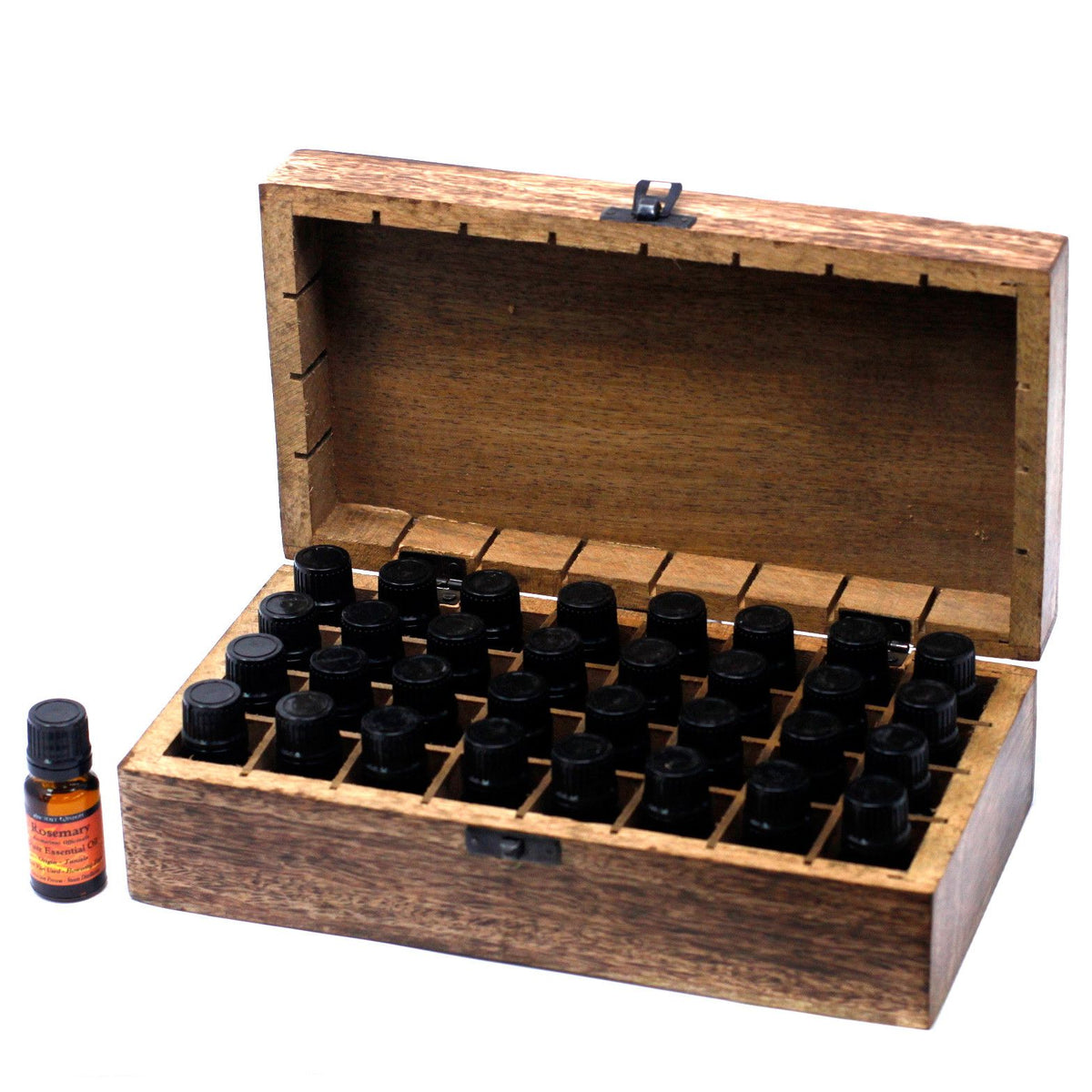 Mango Wood Aromatherapy Box - Elegant Floral Design for Essential Oils Hold 32