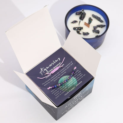 Illuminate Your Spirit with the Zodiac Crystal Candle and Gemstone Bracelet - Aquarius