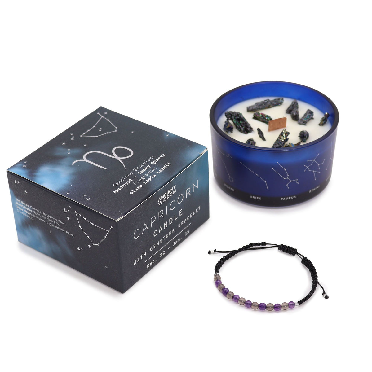 Zodiac Crystal Candle & Gemstone Bracelet Set - Capricorn Energy Unleashed