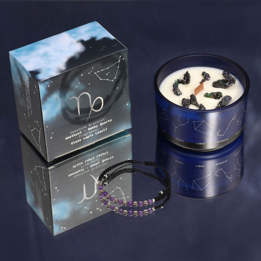 Zodiac Crystal Candle & Gemstone Bracelet Set - Capricorn Energy Unleashed