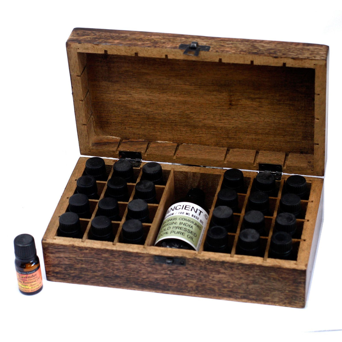 Mango Wood Aromatherapy Box - Stylish Storage for Your Essential Oils Holds 24+1