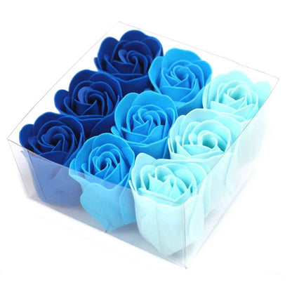 AW Dropship UK Set of 9 Soap Flowers - Blue Wedding Roses - Luxury Soap Flowers