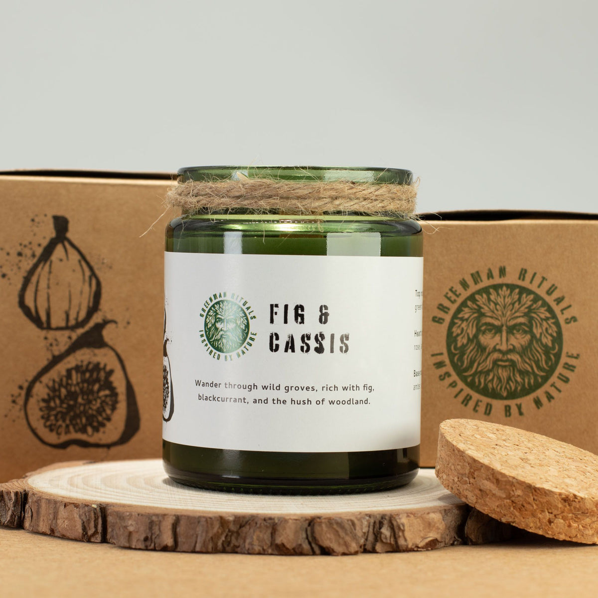 Discover Tranquility with the Greenman Woodwick Soy Candle - Fig & Cassis