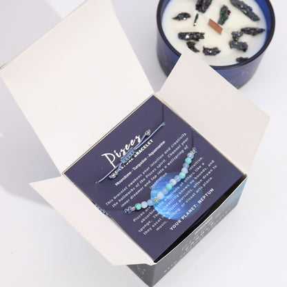 Zodiac Crystal Candle with Gemstone Bracelet - Pisces: Embrace Your Inner Compassion and Creativity