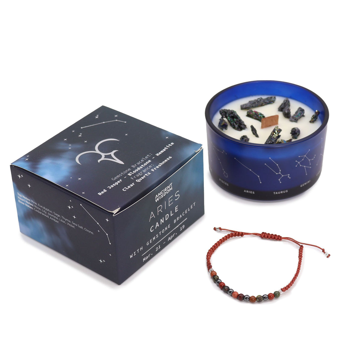 Illuminate Your Spirit with the Zodiac Crystal Candle and Gemstone Bracelet – Aries